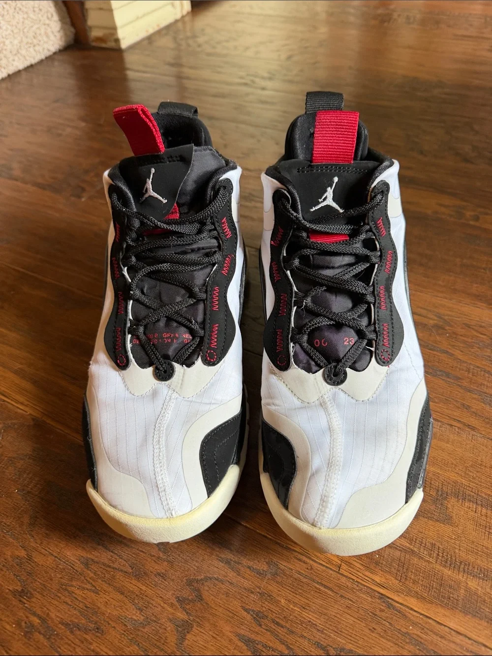 Jordan Men’s High-Top Athletic Sneakers — White, Black & Red